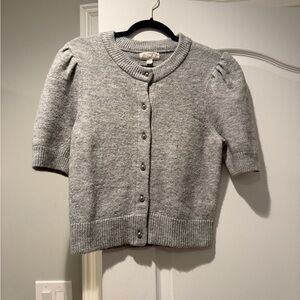 Marled Gray Short-Sleeve Button-Up Cardigan